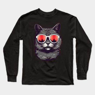 Cat with Maple leafs Canadaian Colors Long Sleeve T-Shirt