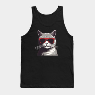 Gray Cat with Shades, Love Cats Tank Top