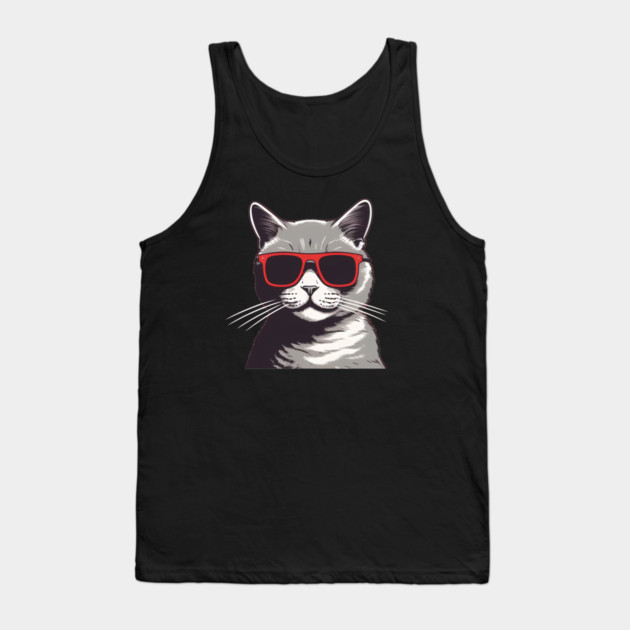 Gray Cat with Shades, Love Cats Tank Top by logiamerch