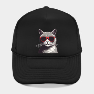 Gray Cat with Shades, Love Cats Hat