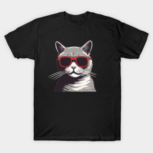 Gray Cat with Shades, Love Cats T-Shirt
