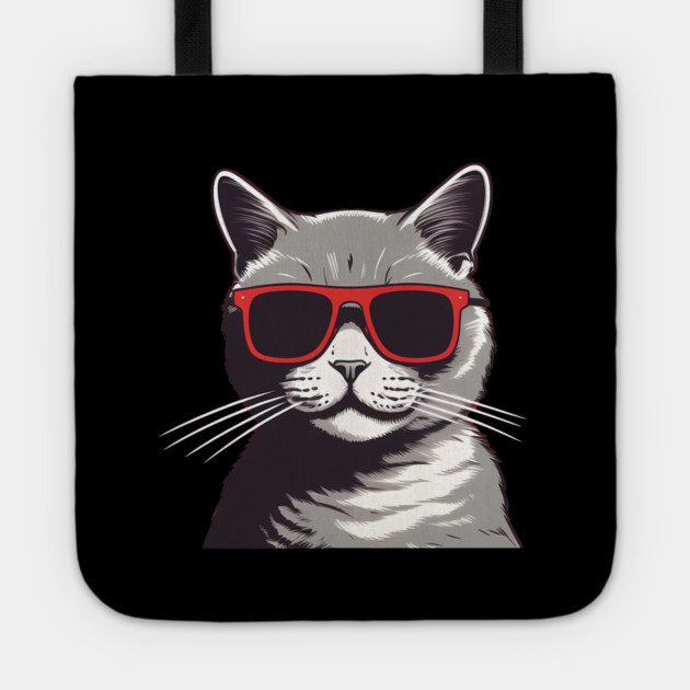 Gray Cat with Shades, Love Cats Tote by logiamerch