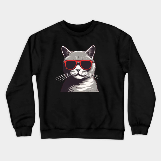 Gray Cat with Shades, Love Cats Crewneck Sweatshirt by logiamerch