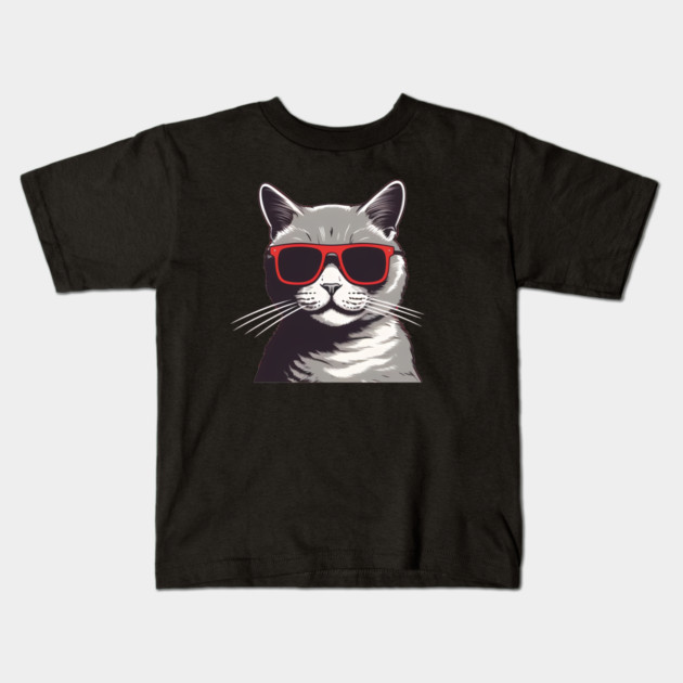 Gray Cat with Shades, Love Cats Kids T-Shirt by logiamerch