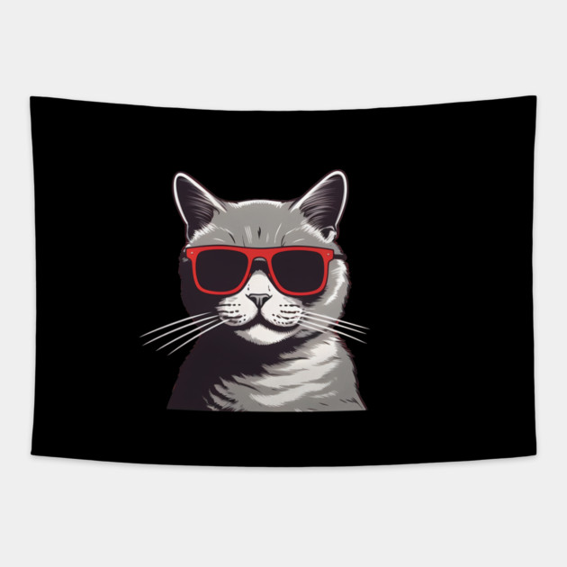 Gray Cat with Shades, Love Cats Tapestry by logiamerch