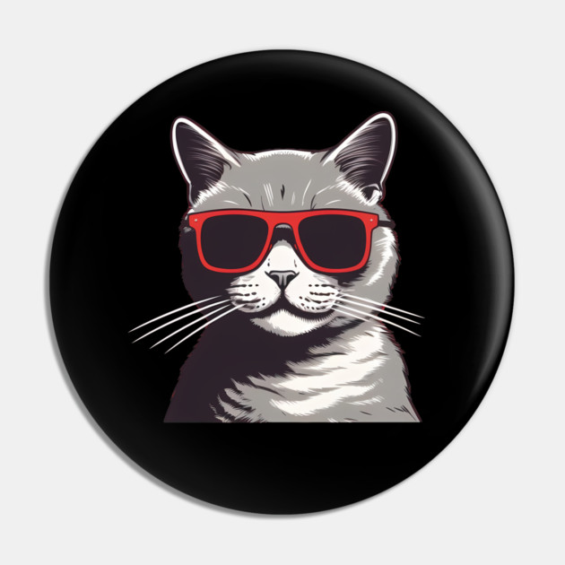 Gray Cat with Shades, Love Cats Pin by logiamerch