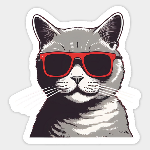 Gray Cat with Shades, Love Cats Sticker by logiamerch
