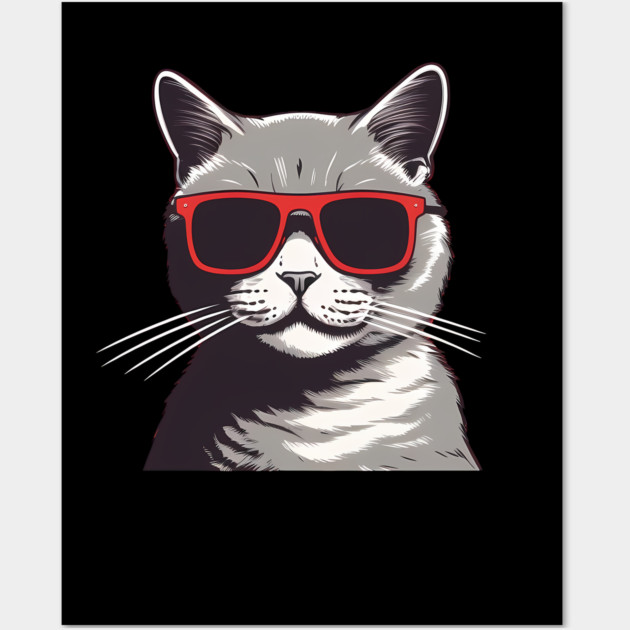 Gray Cat with Shades, Love Cats Wall Art by logiamerch