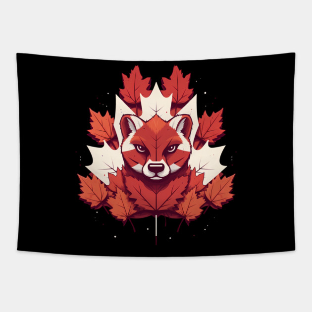 Cougar Cat with Maple leafs Canada Flag Tapestry by logiamerch