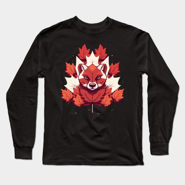 Cougar Cat with Maple leafs Canada Flag Long Sleeve T-Shirt by logiamerch