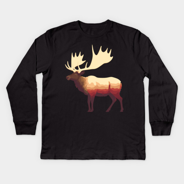 Elk Illustration, Love Elks Kids Long Sleeve T-Shirt by logiamerch