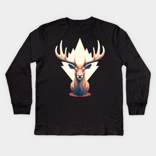 Elk with Maple leafs Canada Kids Long Sleeve T-Shirt by logiamerch