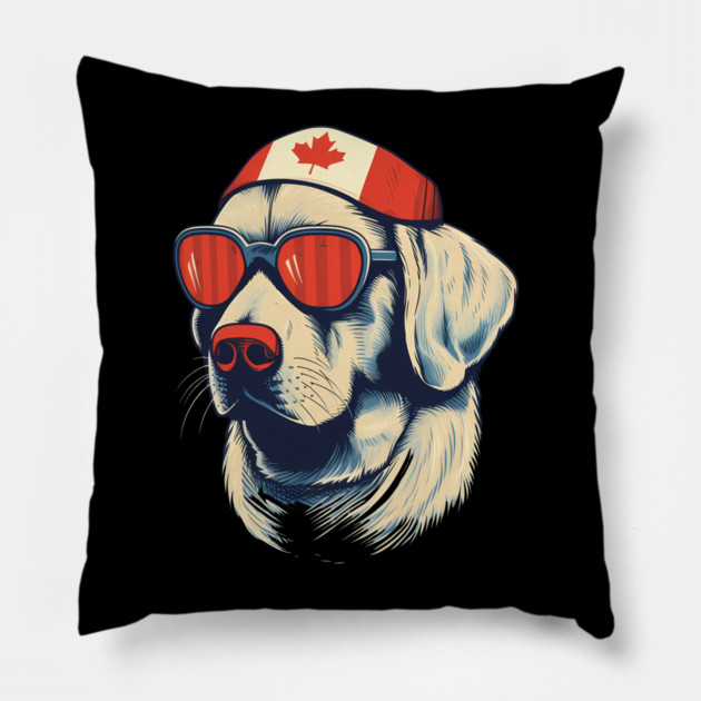 Golden retirever with Maple leafs Canada Flag Pillow by logiamerch