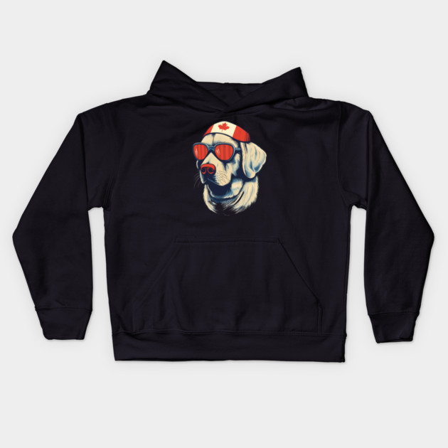 Golden retirever with Maple leafs Canada Flag Kids Hoodie by logiamerch