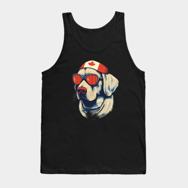 Golden retirever with Maple leafs Canada Flag Tank Top by logiamerch