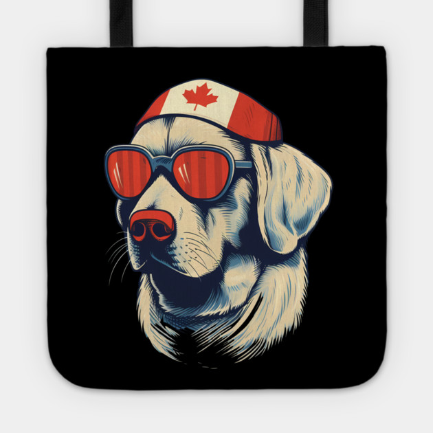 Golden retirever with Maple leafs Canada Flag Tote by logiamerch