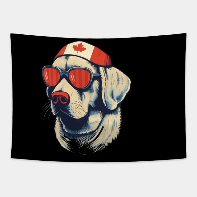 Golden retirever with Maple leafs Canada Flag Tapestry by logiamerch