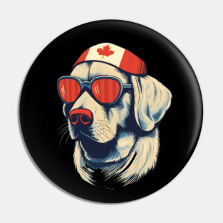 Golden retirever with Maple leafs Canada Flag Pin