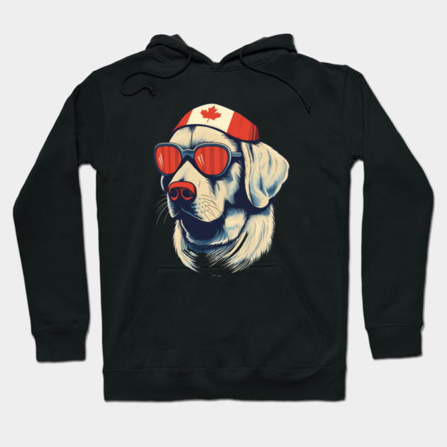 Golden retirever with Maple leafs Canada Flag Hoodie by logiamerch