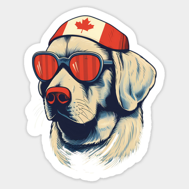 Golden retirever with Maple leafs Canada Flag Sticker by logiamerch