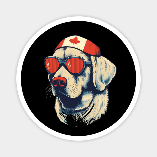 Golden retirever with Maple leafs Canada Flag Magnet by logiamerch