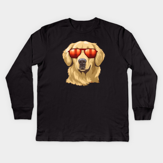 Golden retirever Dog, Dog wearing Shades Kids Long Sleeve T-Shirt by logiamerch