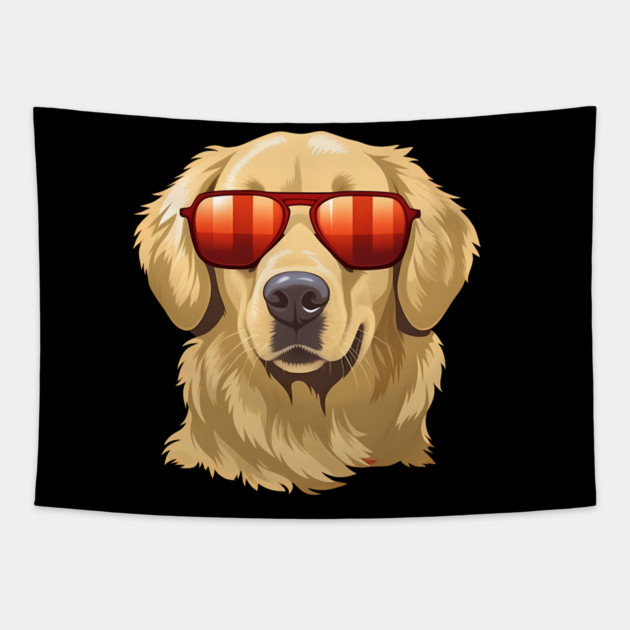 Golden retirever Dog, Dog wearing Shades Tapestry by logiamerch
