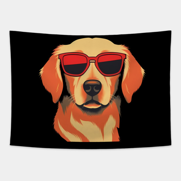 Golden retirever Dog, Dog wearing Shades Tapestry by logiamerch
