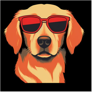 Golden retirever Dog, Dog wearing Shades Posters and Art