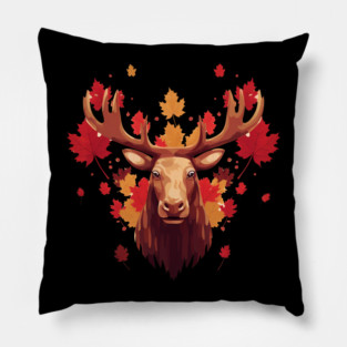 Moose with Maple leafs Canada Pillow