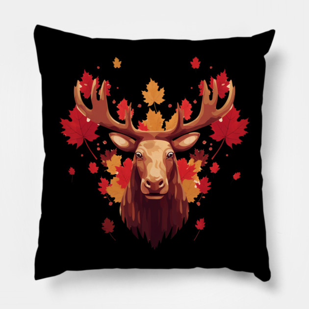 Moose with Maple leafs Canada Pillow by logiamerch