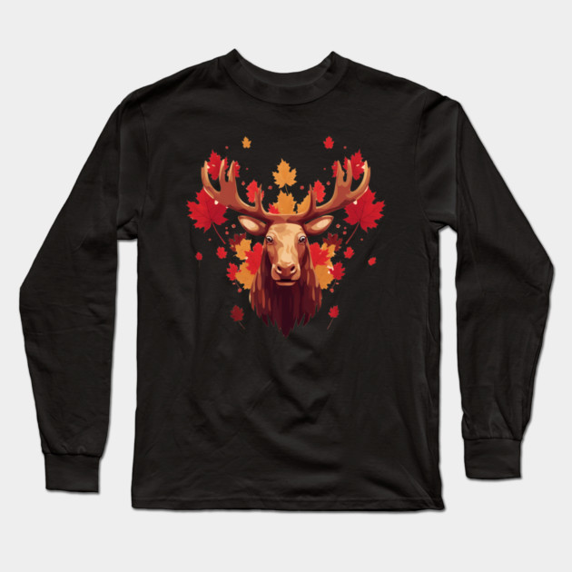 Moose with Maple leafs Canada Long Sleeve T-Shirt by logiamerch