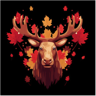 Moose with Maple leafs Canada Posters and Art