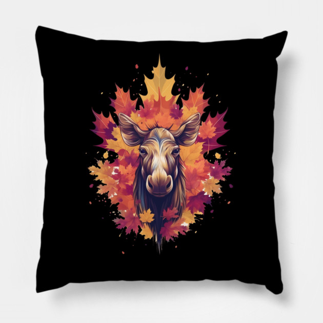 Moose with Maple leafs Canada Pillow by logiamerch