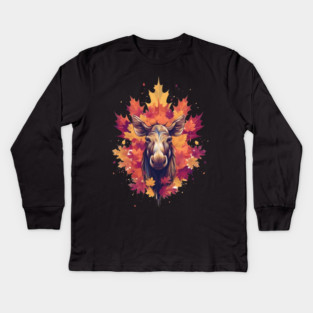 Moose with Maple leafs Canada Kids Long Sleeve T-Shirt