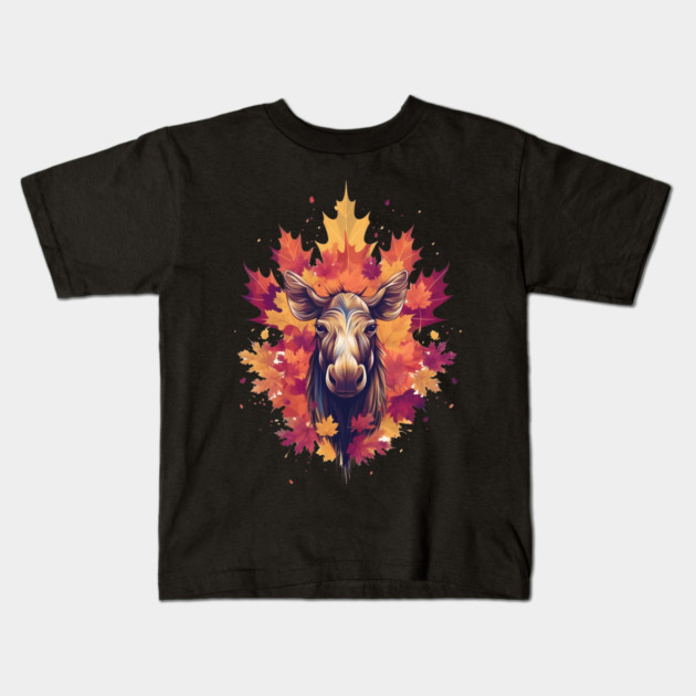 Moose with Maple leafs Canada Kids T-Shirt by logiamerch