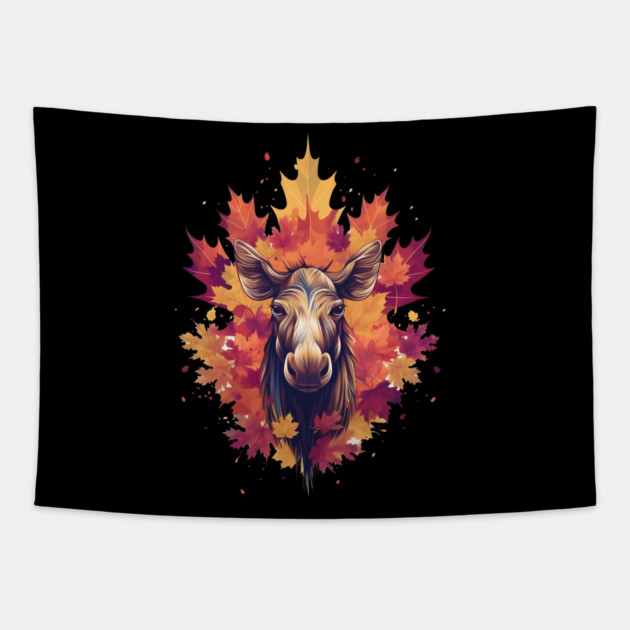 Moose with Maple leafs Canada Tapestry by logiamerch