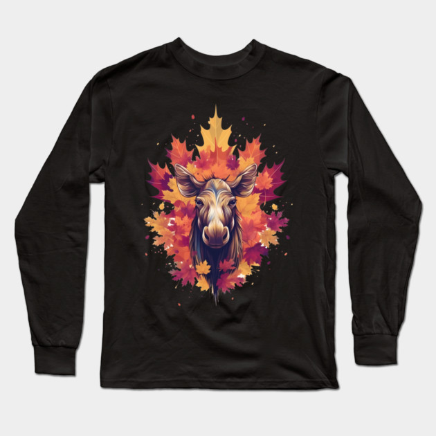 Moose with Maple leafs Canada Long Sleeve T-Shirt by logiamerch