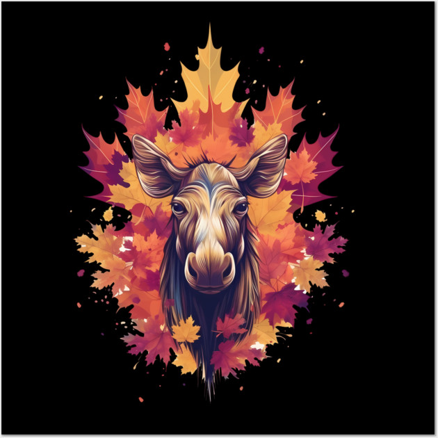 Moose with Maple leafs Canada Wall Art by logiamerch