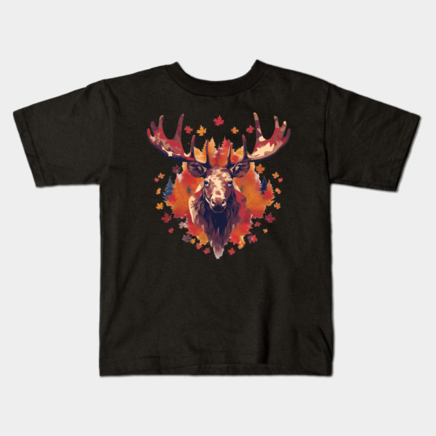 Moose with Maple leafs Canada Kids T-Shirt by logiamerch