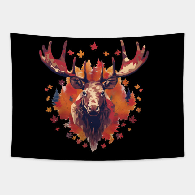 Moose with Maple leafs Canada Tapestry by logiamerch