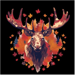 Moose with Maple leafs Canada Posters and Art