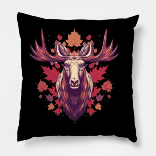 Moose with Maple leafs Canada Pillow