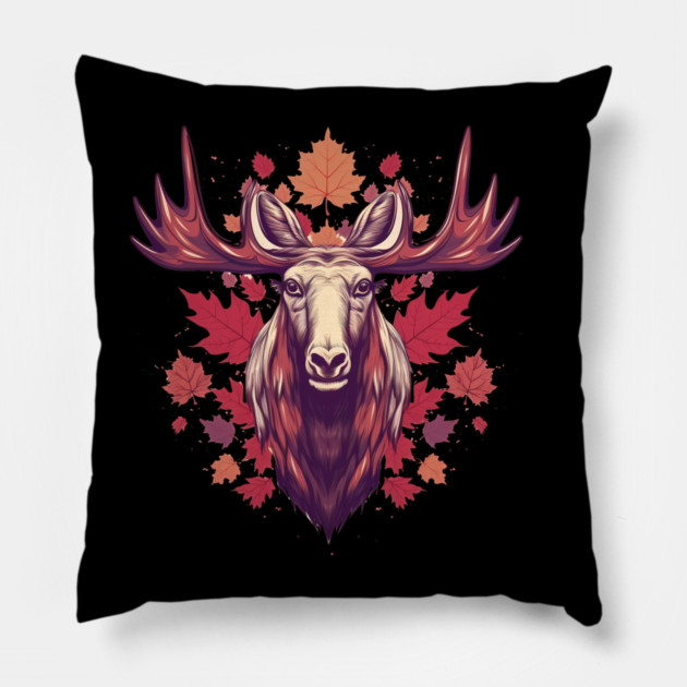 Moose with Maple leafs Canada Pillow by logiamerch