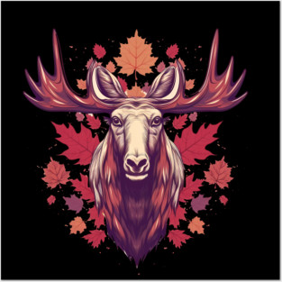 Moose with Maple leafs Canada Posters and Art