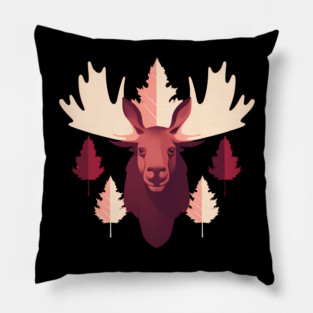 Moose with Maple leafs Canada Pillow