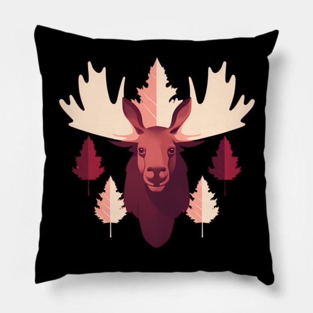 Moose with Maple leafs Canada Pillow by logiamerch