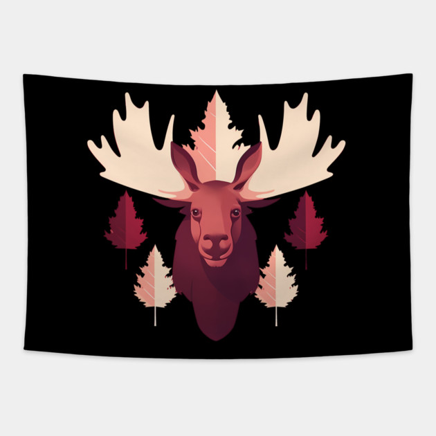 Moose with Maple leafs Canada Tapestry by logiamerch