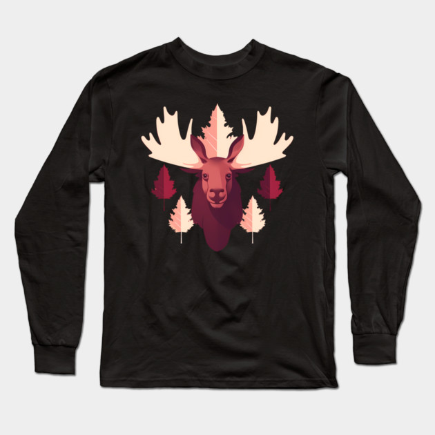 Moose with Maple leafs Canada Long Sleeve T-Shirt by logiamerch