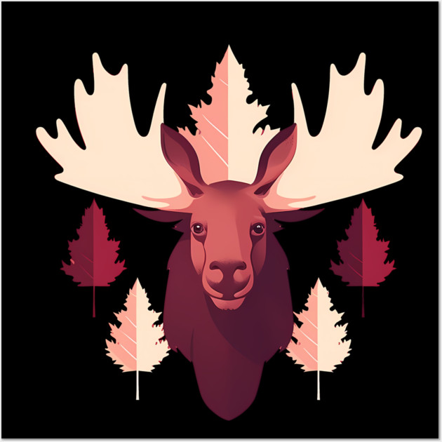 Moose with Maple leafs Canada Wall Art by logiamerch